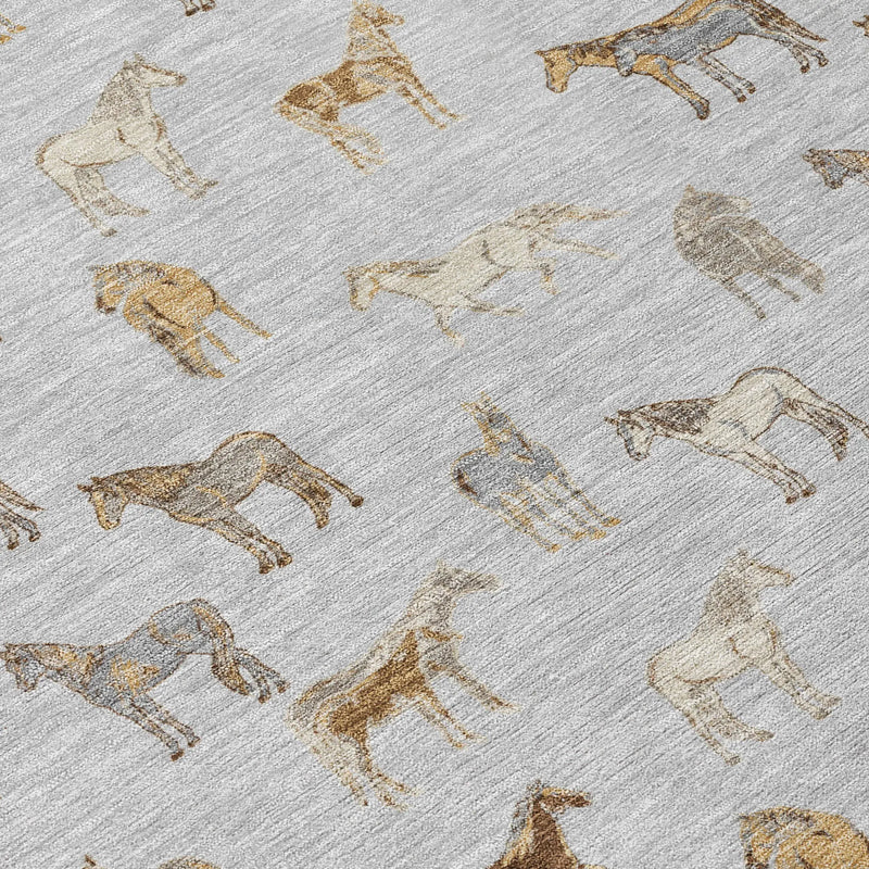 9' X 12' Silver And Beige Horse Washable Indoor Outdoor Area Rug Homeroots Outdoor