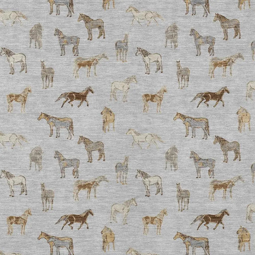 9' X 12' Silver And Beige Horse Washable Indoor Outdoor Area Rug Homeroots Outdoor