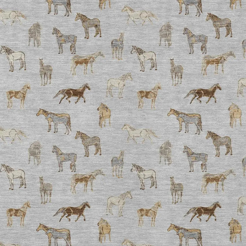 9' X 12' Silver And Beige Horse Washable Indoor Outdoor Area Rug Homeroots Outdoor