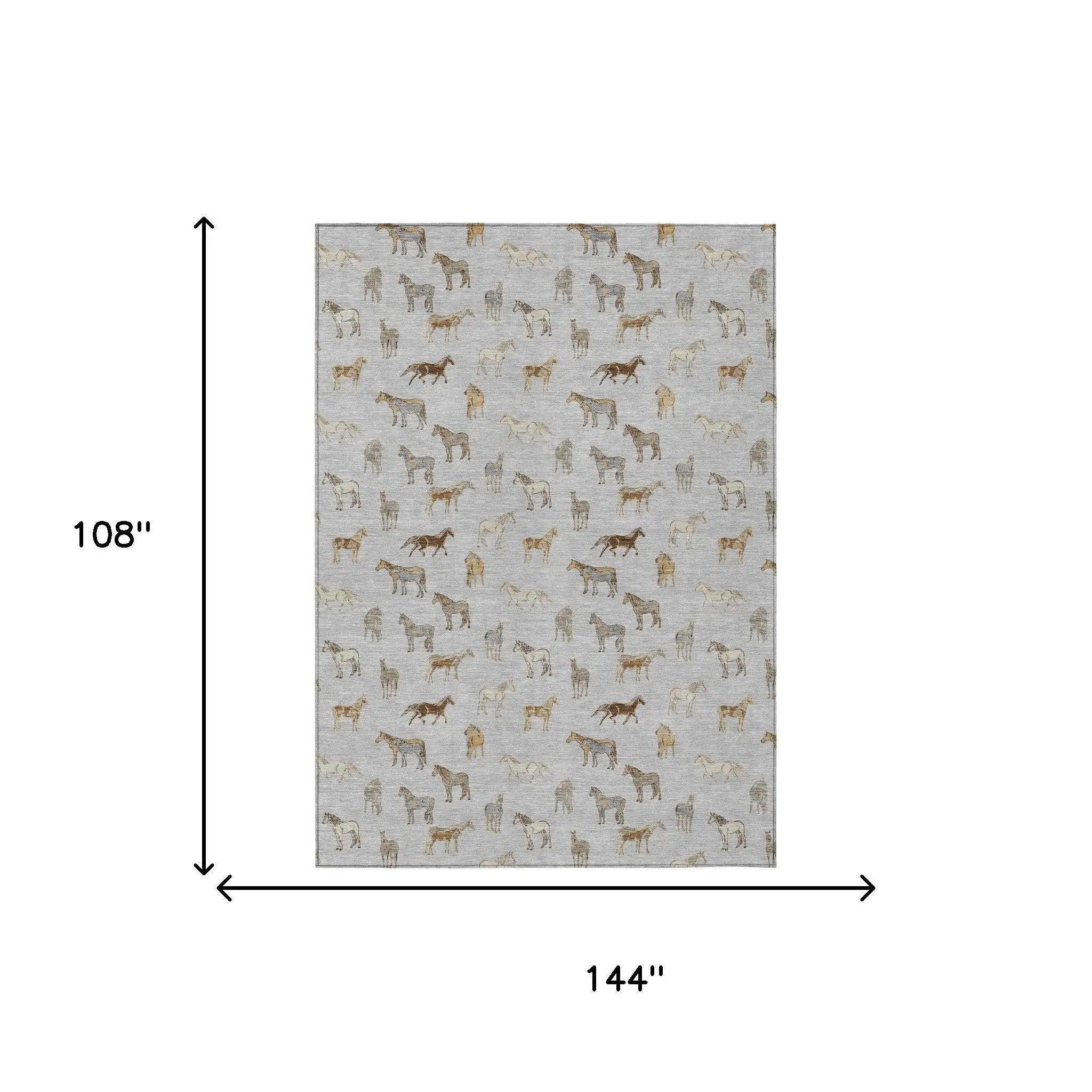 9' X 12' Silver And Beige Horse Washable Indoor Outdoor Area Rug Homeroots Outdoor