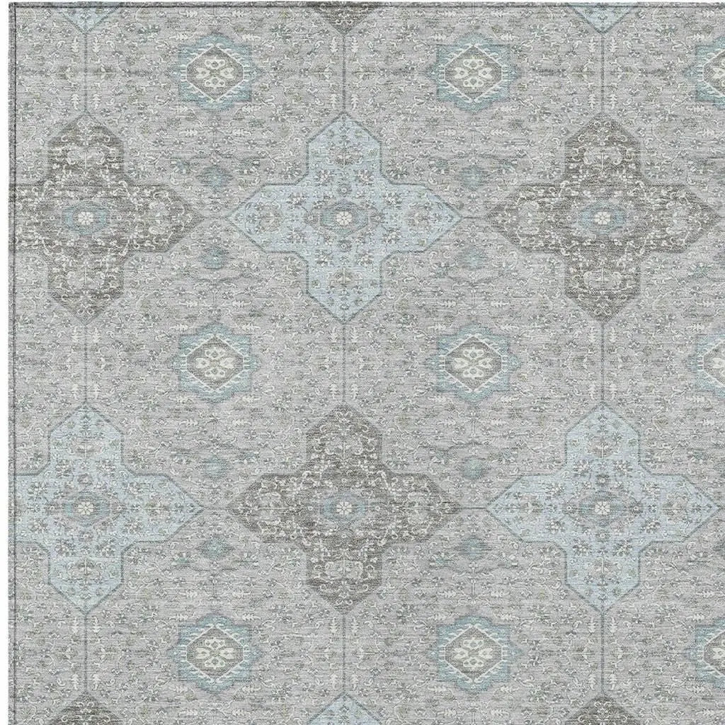 9' X 12' Silver And Brown Damask Washable Indoor Outdoor Area Rug Homeroots Outdoor