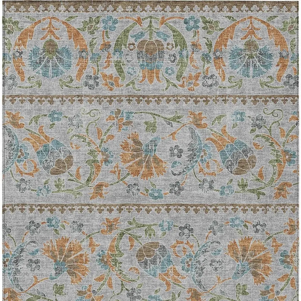 9' X 12' Silver And Brown Floral Washable Indoor Outdoor Area Rug Homeroots Outdoor