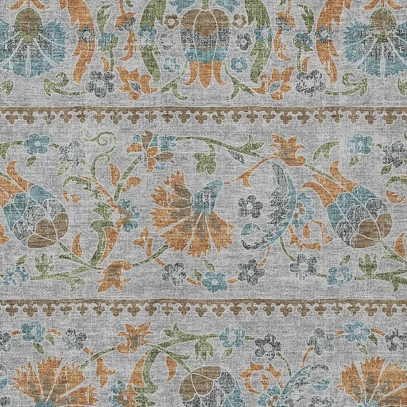 9' X 12' Silver And Brown Floral Washable Indoor Outdoor Area Rug Homeroots Outdoor