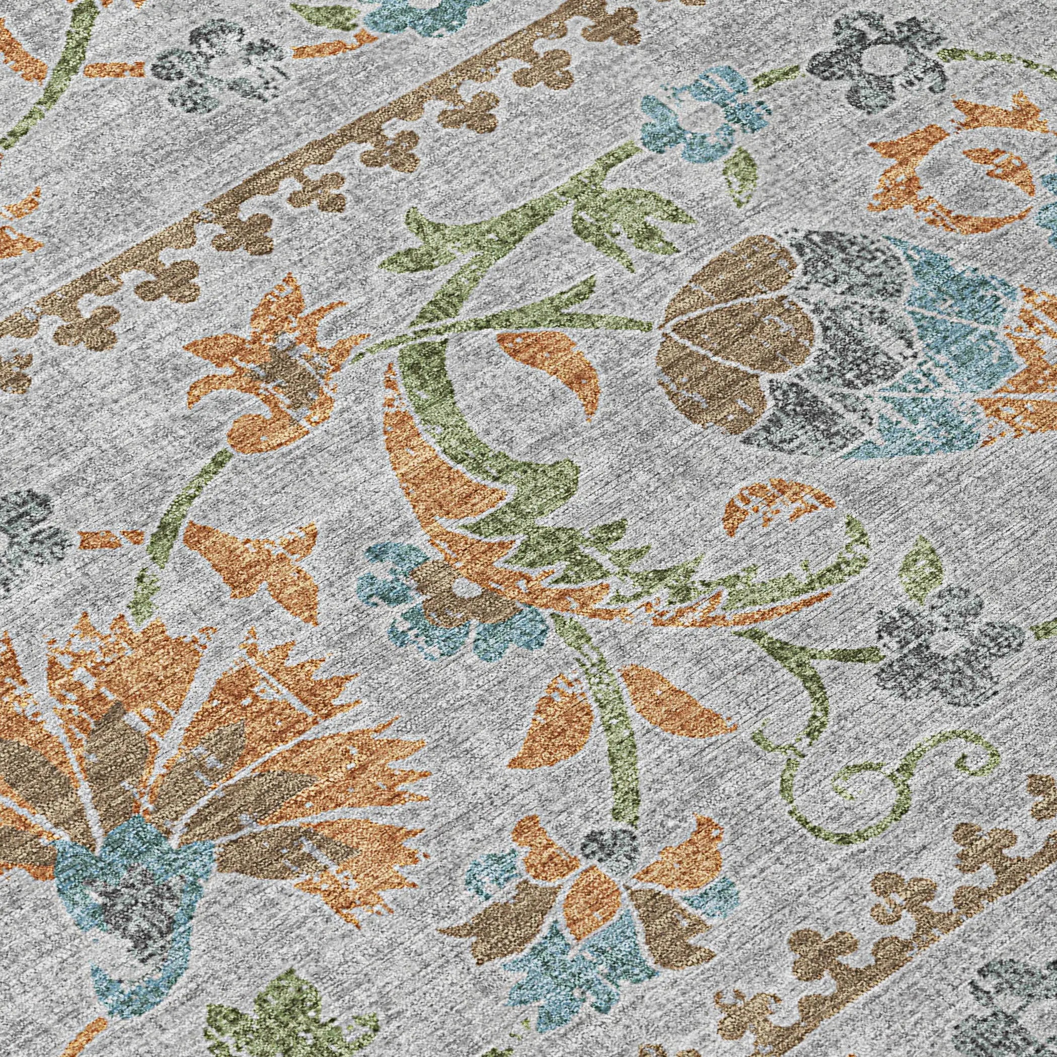 9' X 12' Silver And Brown Floral Washable Indoor Outdoor Area Rug Homeroots Outdoor
