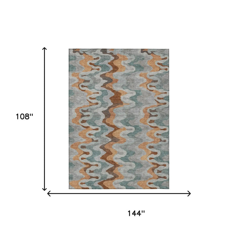 9' X 12' Silver And Copper Abstract Washable Indoor Outdoor Area Rug Homeroots Outdoor