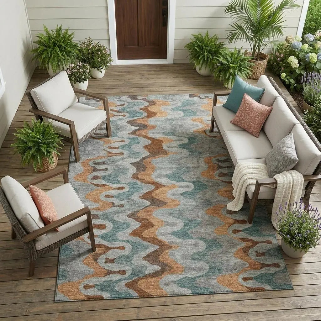 9' X 12' Silver And Copper Abstract Washable Indoor Outdoor Area Rug Homeroots Outdoor