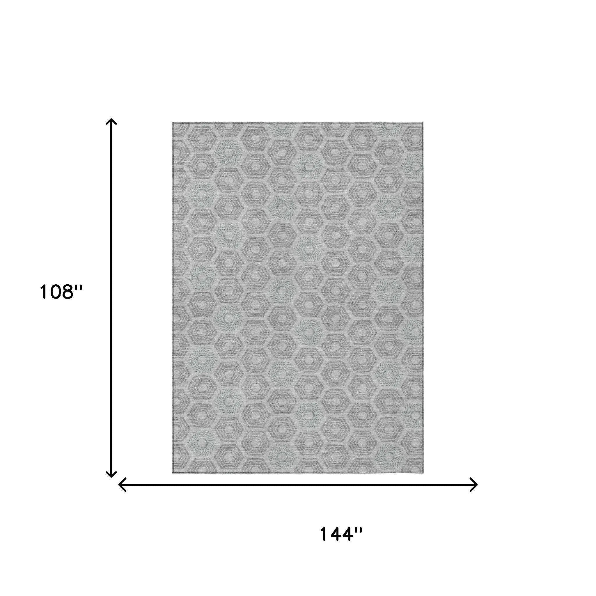 9' X 12' Silver And Granite Gray Geometric Washable Indoor Outdoor Area Rug Homeroots Outdoor