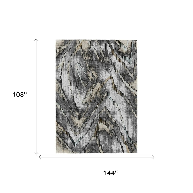 9' X 12' Silver And Gray Abstract Washable Indoor Outdoor Area Rug Homeroots Outdoor