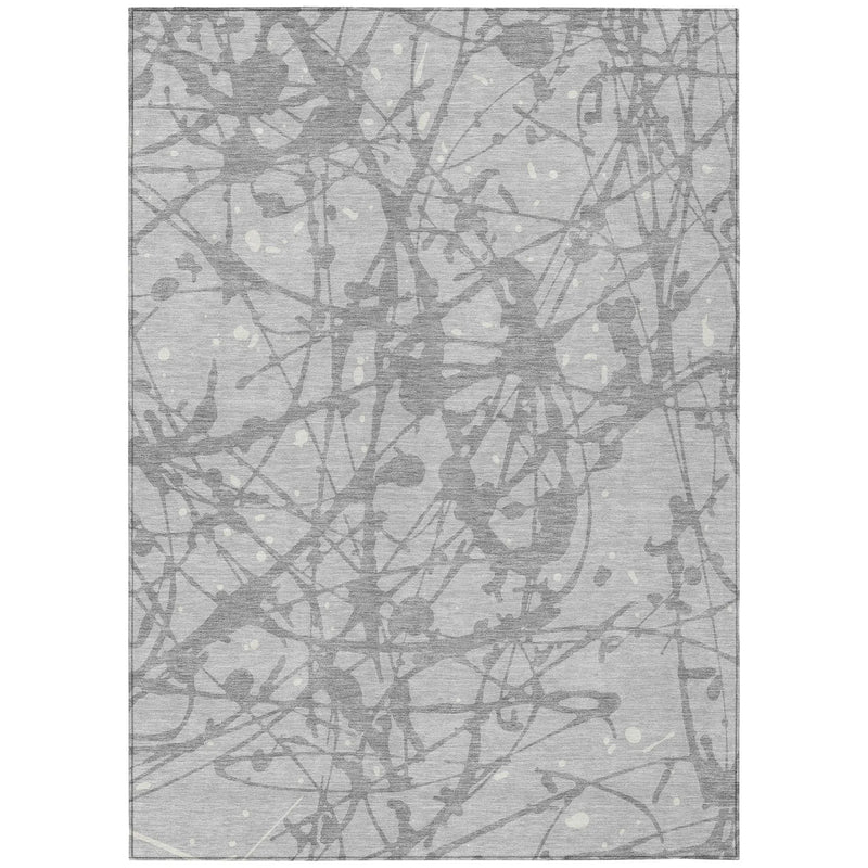 9' X 12' Silver And Gray Abstract Washable Indoor Outdoor Area Rug Homeroots Outdoor