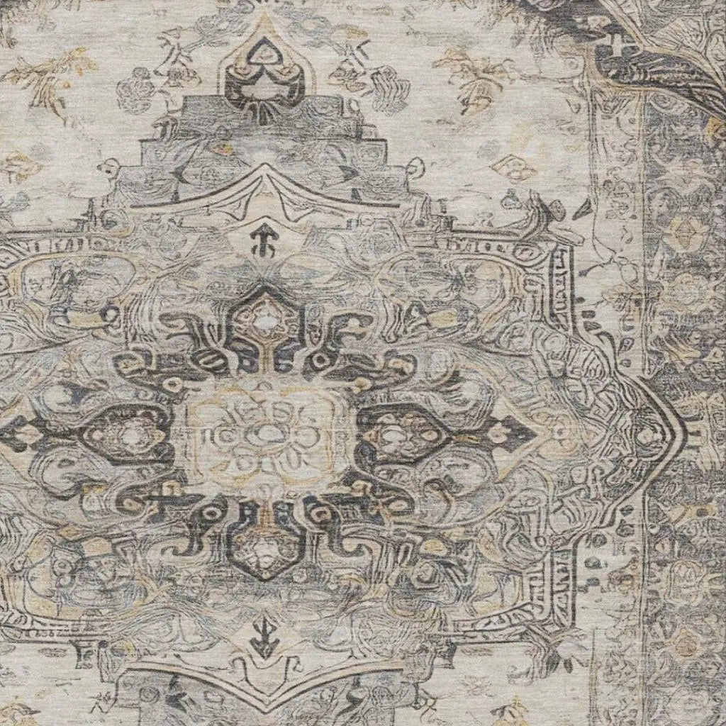 9' X 12' Silver And Gray Floral Medallion Washable Indoor Outdoor Area Rug Homeroots Outdoor