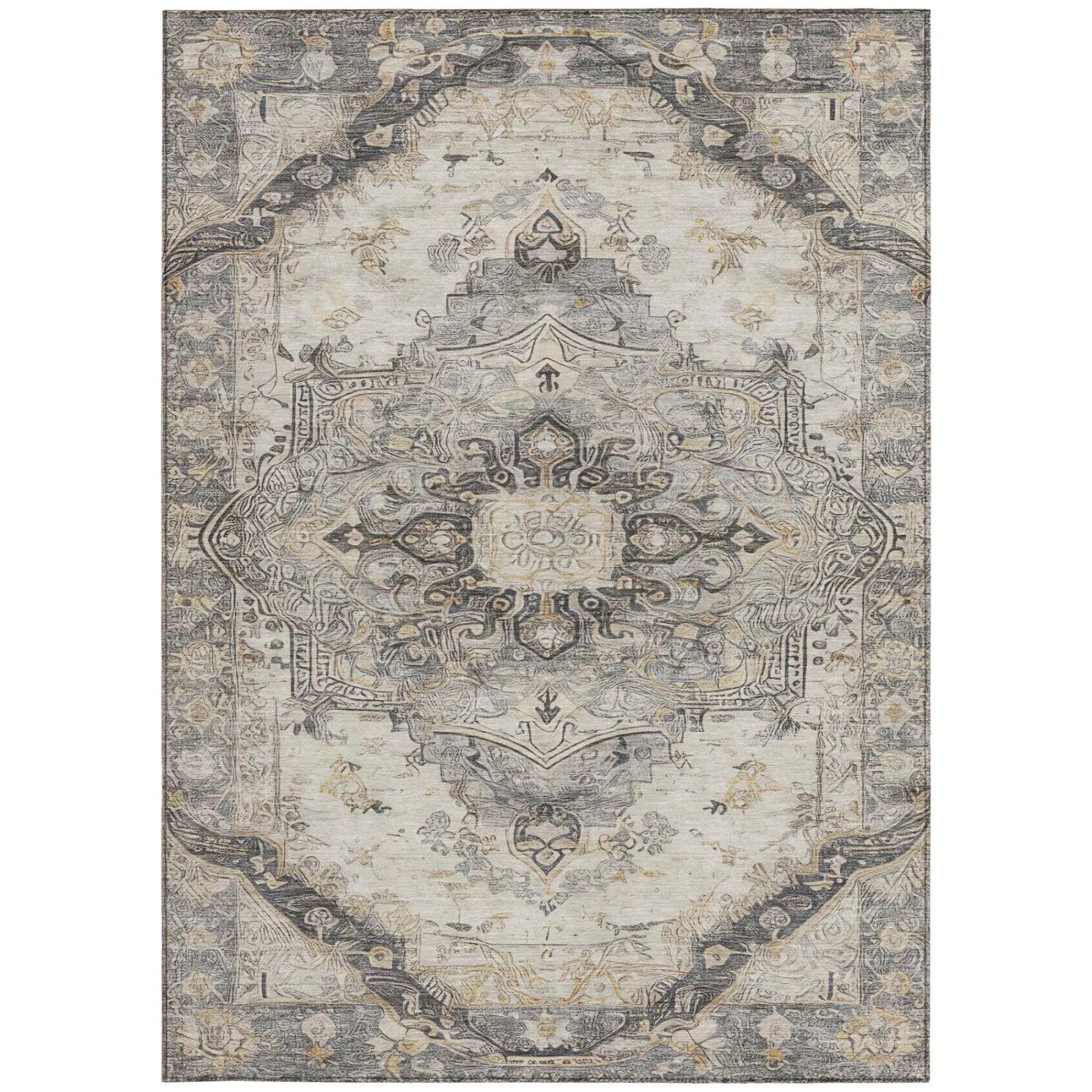 9' X 12' Silver And Gray Floral Medallion Washable Indoor Outdoor Area Rug Homeroots Outdoor