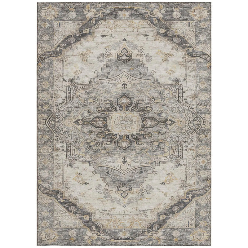 9' X 12' Silver And Gray Floral Medallion Washable Indoor Outdoor Area Rug Homeroots Outdoor