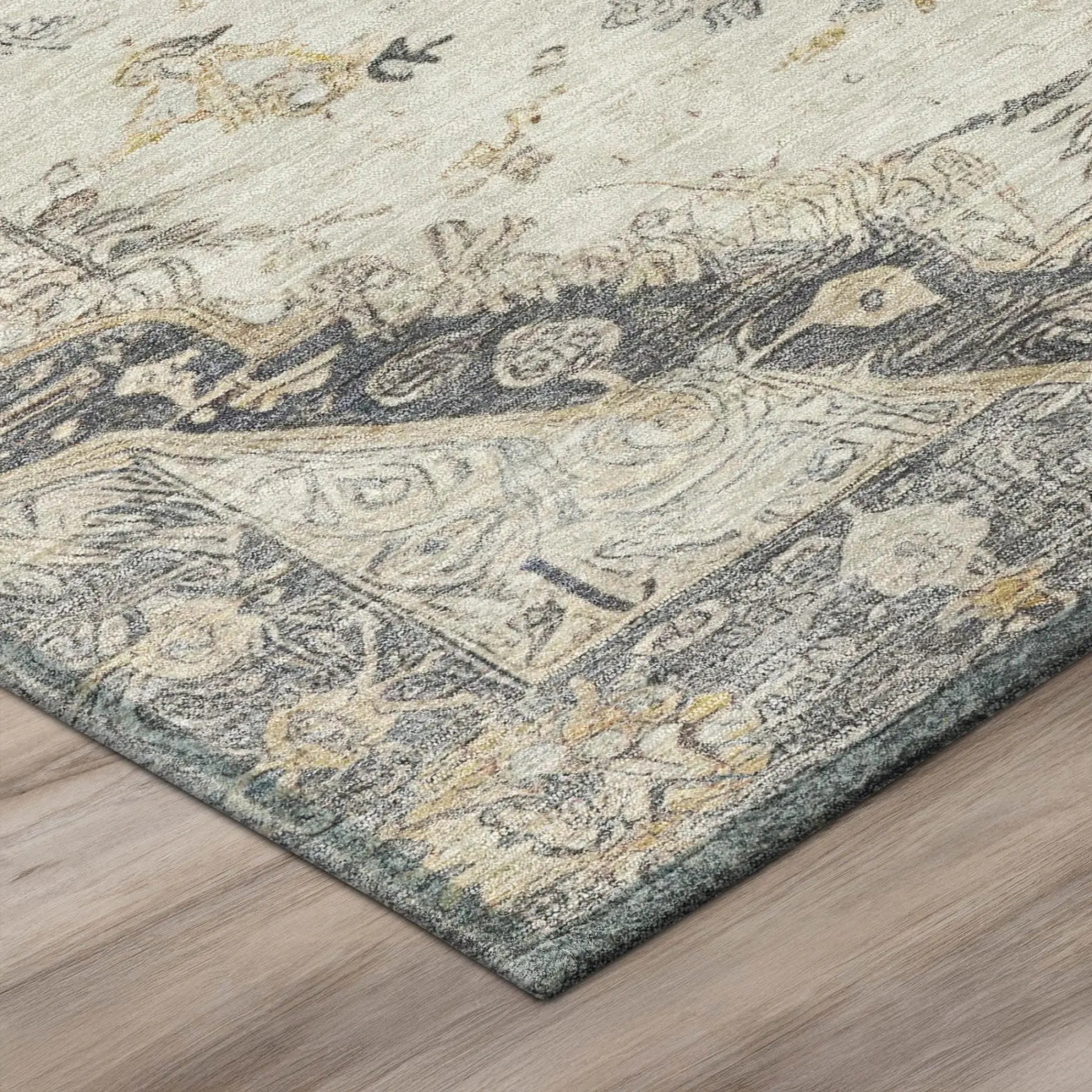 9' X 12' Silver And Gray Floral Medallion Washable Indoor Outdoor Area Rug Homeroots Outdoor