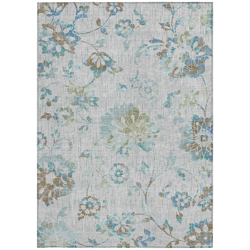 9' X 12' Silver And Gray Floral Washable Indoor Outdoor Area Rug Homeroots Outdoor
