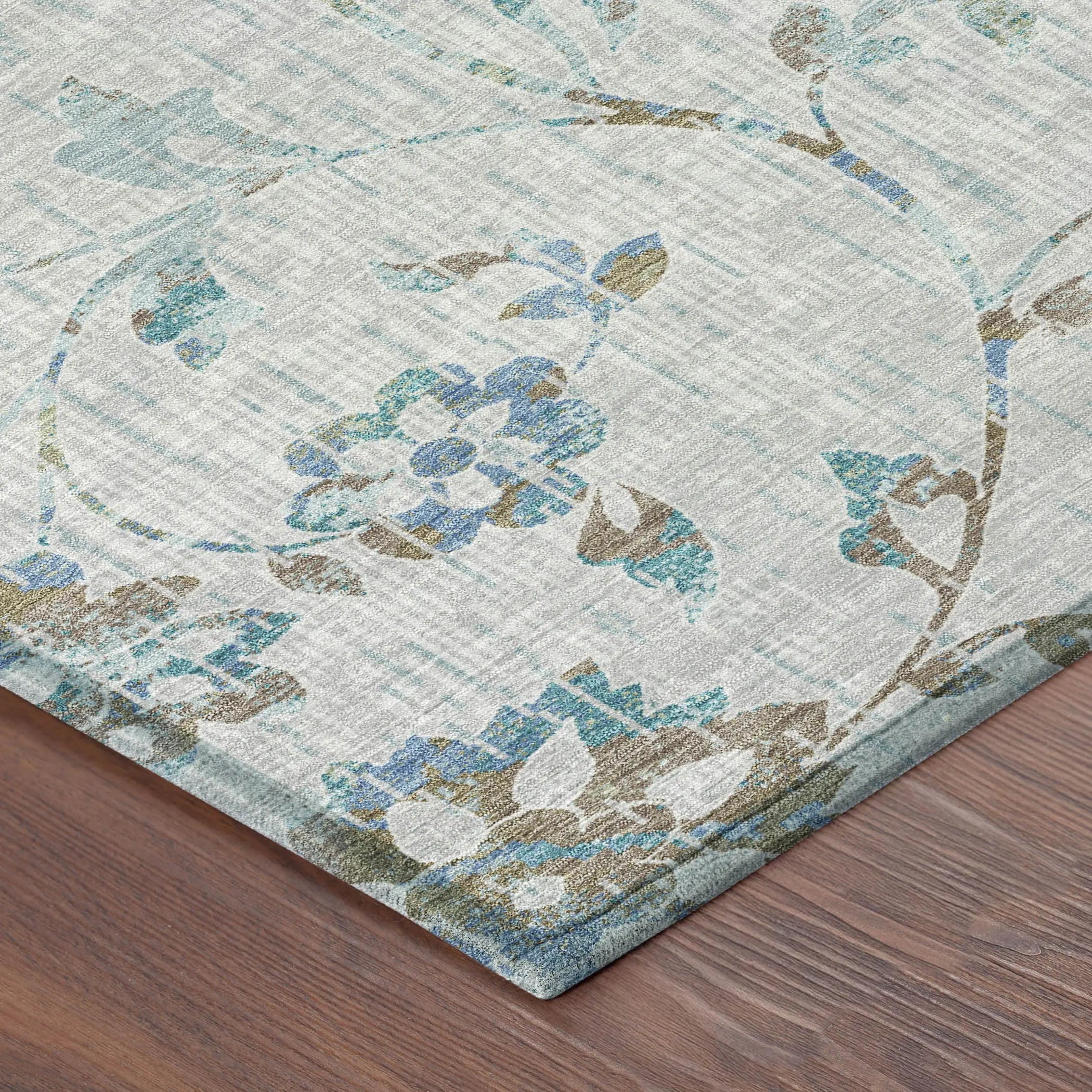9' X 12' Silver And Gray Floral Washable Indoor Outdoor Area Rug Homeroots Outdoor