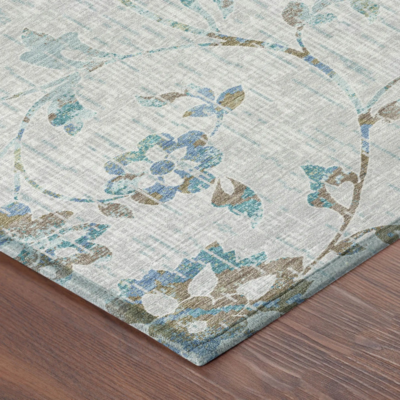 9' X 12' Silver And Gray Floral Washable Indoor Outdoor Area Rug Homeroots Outdoor