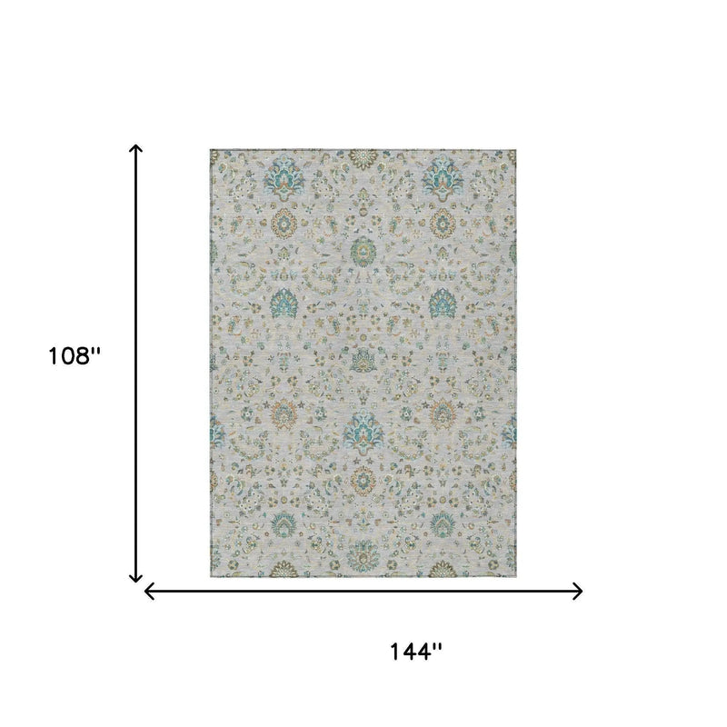 9' X 12' Silver And Gray Floral Washable Indoor Outdoor Area Rug Homeroots Outdoor