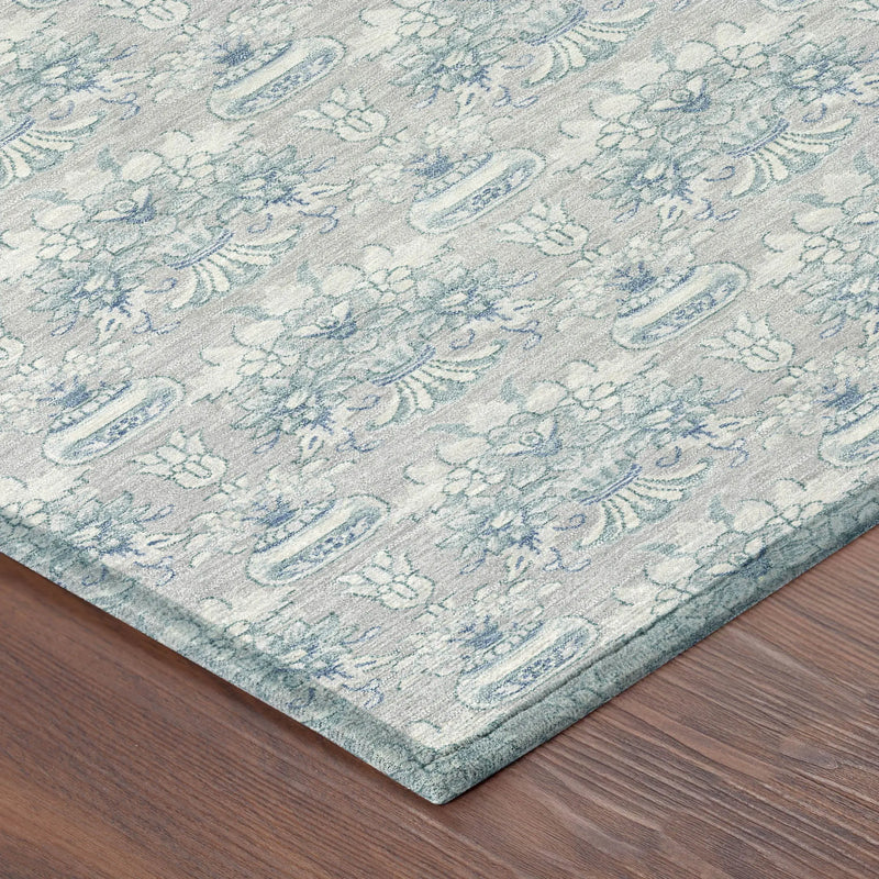 9' X 12' Silver And Gray Floral Washable Indoor Outdoor Area Rug Homeroots Outdoor