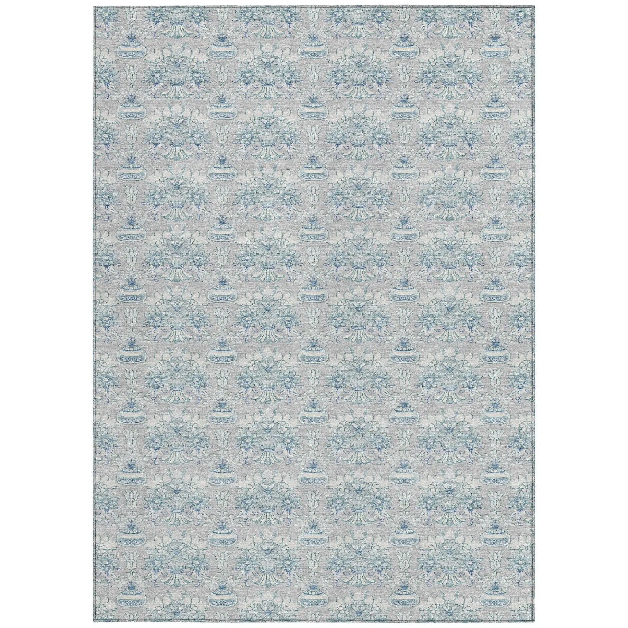 9' X 12' Silver And Gray Floral Washable Indoor Outdoor Area Rug Homeroots Outdoor
