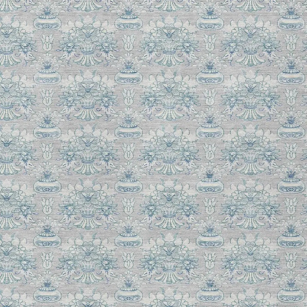 9' X 12' Silver And Gray Floral Washable Indoor Outdoor Area Rug Homeroots Outdoor