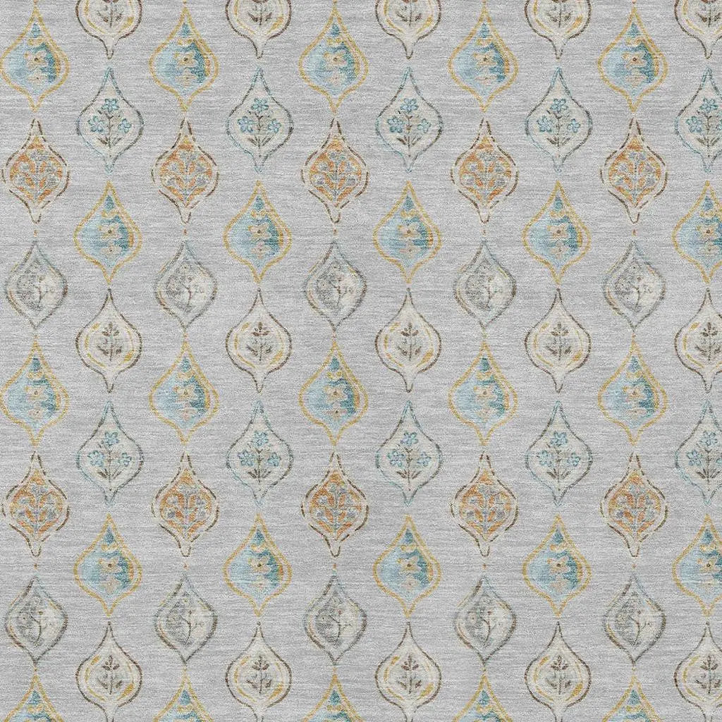 9' X 12' Silver And Gray Floral Washable Indoor Outdoor Area Rug Homeroots Outdoor
