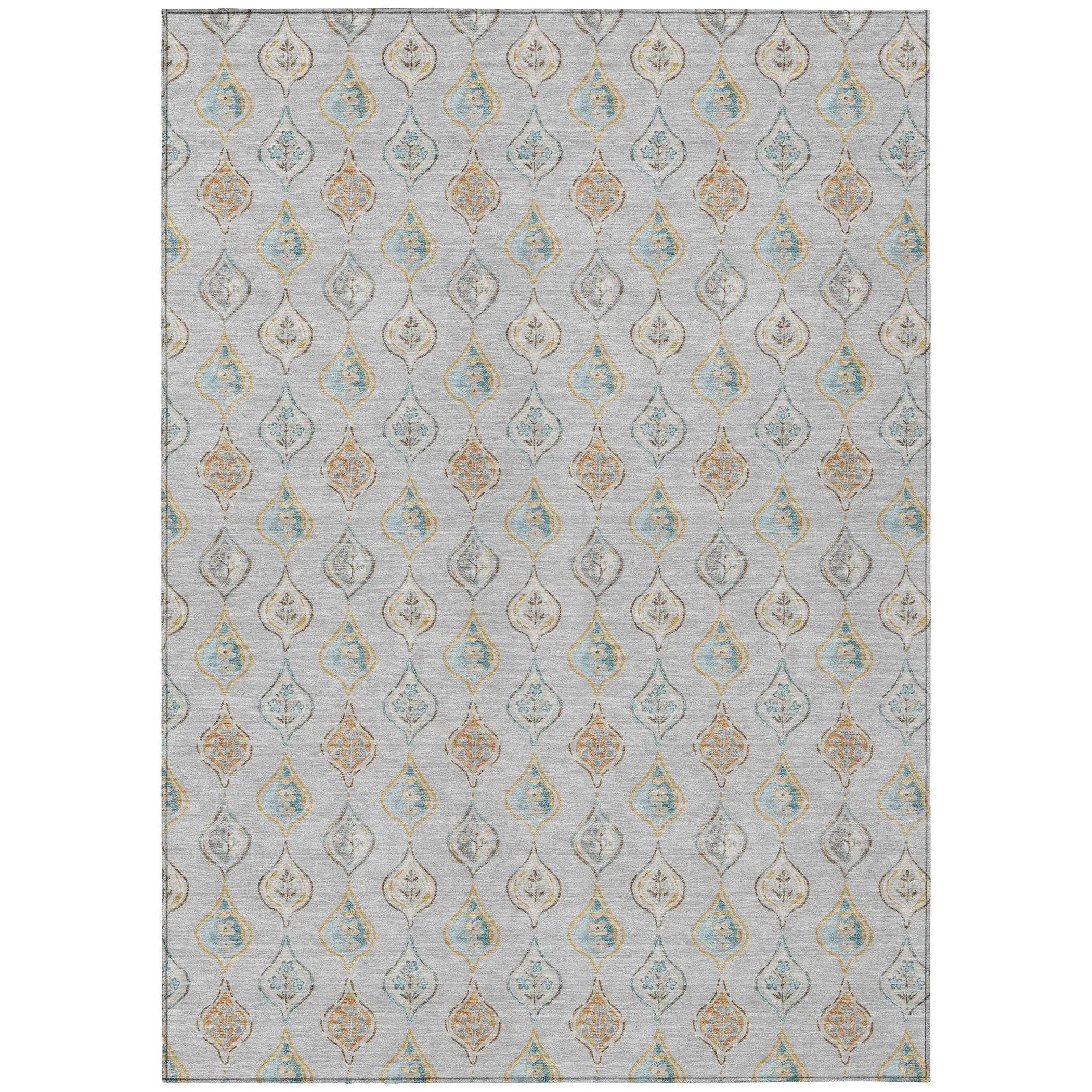 9' X 12' Silver And Gray Floral Washable Indoor Outdoor Area Rug Homeroots Outdoor