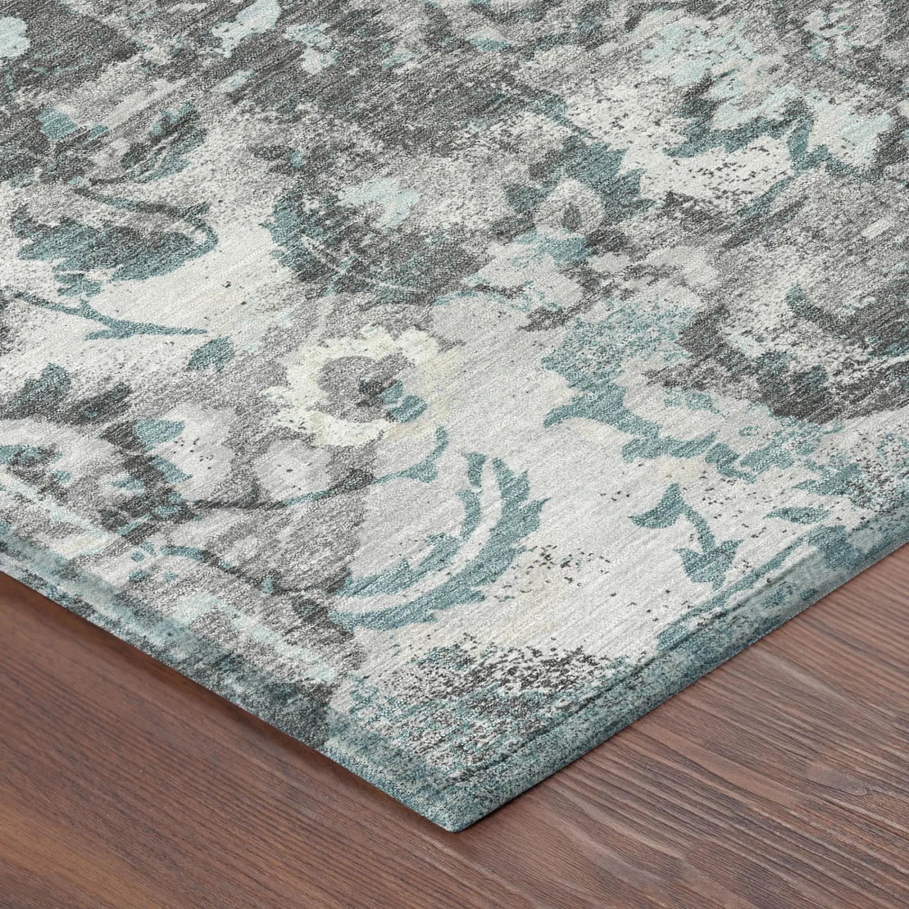 9' X 12' Silver And Gray Floral Washable Indoor Outdoor Area Rug Homeroots Outdoor