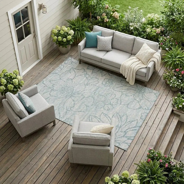 9' X 12' Silver And Gray Floral Washable Indoor Outdoor Area Rug Homeroots Outdoor