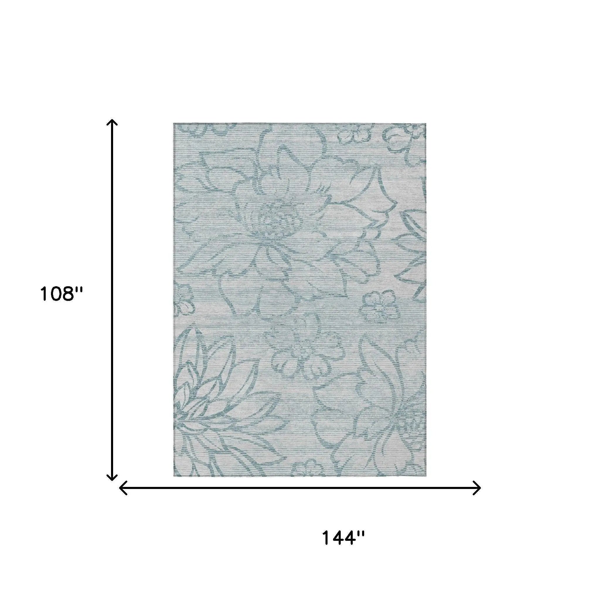 9' X 12' Silver And Gray Floral Washable Indoor Outdoor Area Rug Homeroots Outdoor