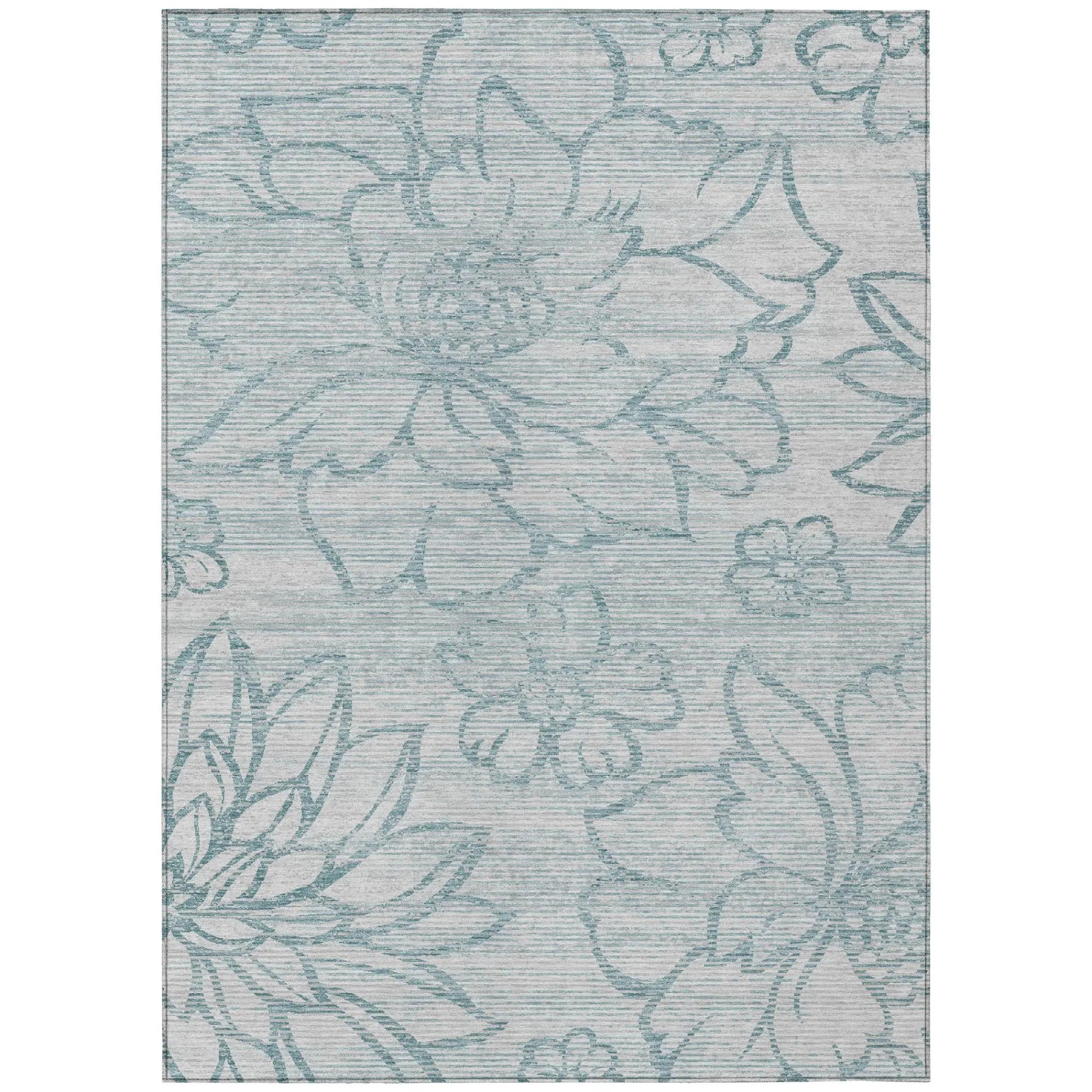 9' X 12' Silver And Gray Floral Washable Indoor Outdoor Area Rug Homeroots Outdoor