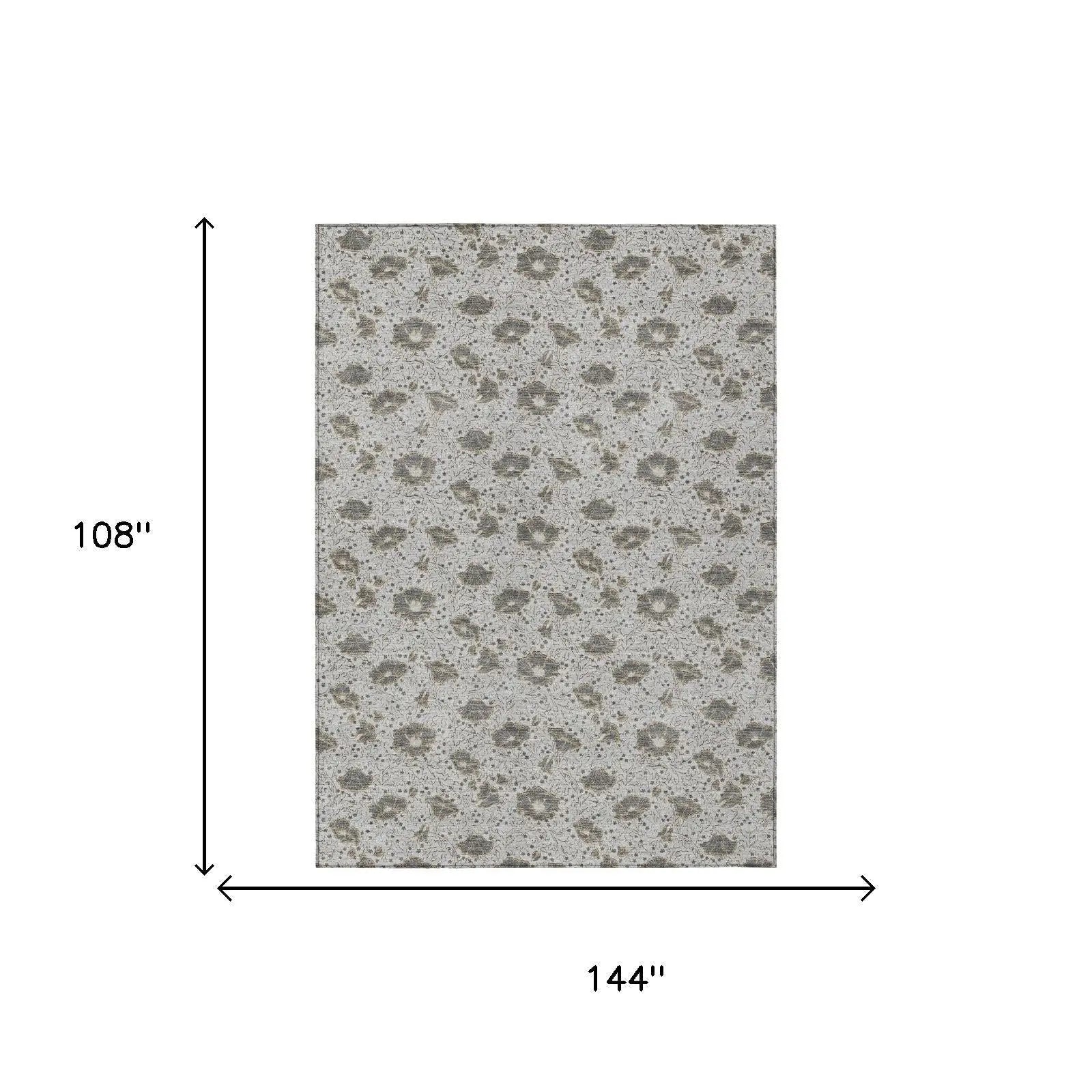 9' X 12' Silver And Gray Floral Washable Indoor Outdoor Area Rug Homeroots Outdoor