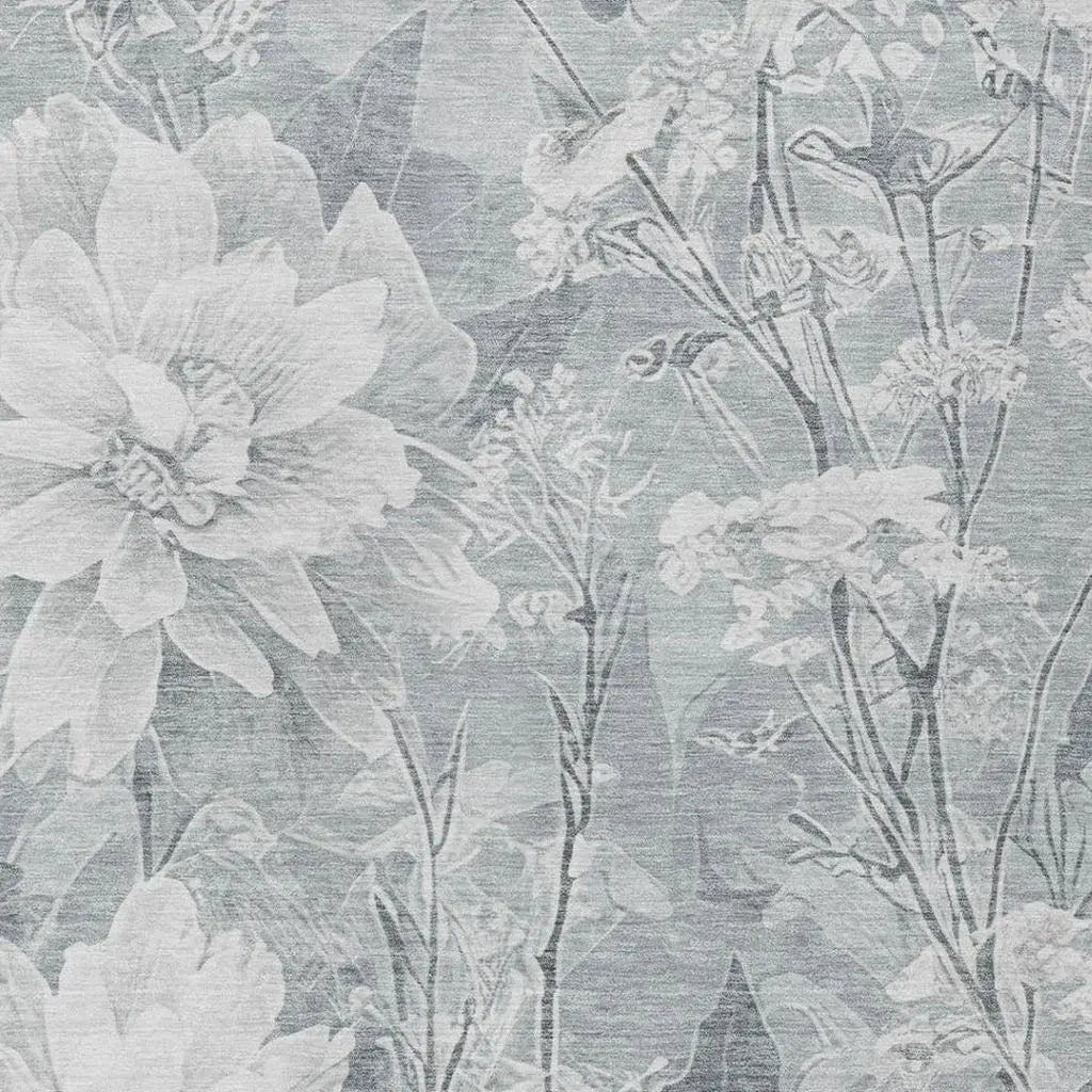 9' X 12' Silver And Gray Floral Washable Indoor Outdoor Area Rug Homeroots Outdoor