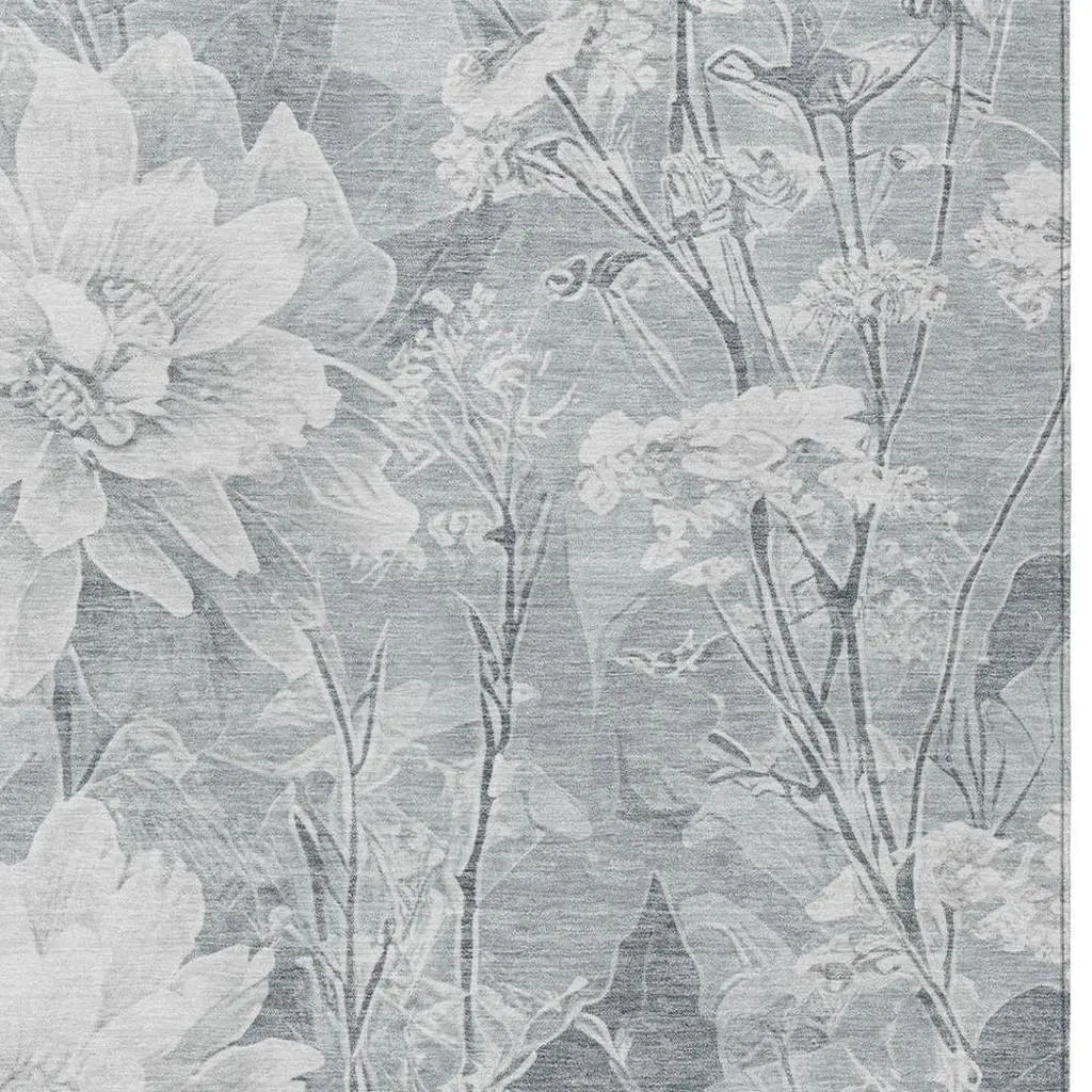 9' X 12' Silver And Gray Floral Washable Indoor Outdoor Area Rug Homeroots Outdoor
