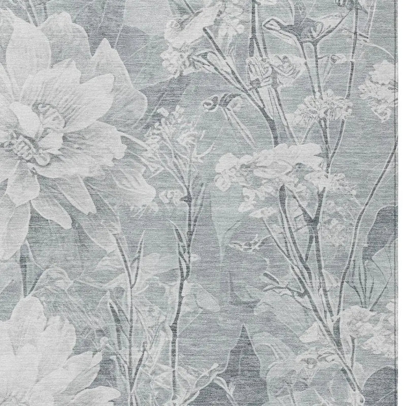 9' X 12' Silver And Gray Floral Washable Indoor Outdoor Area Rug Homeroots Outdoor