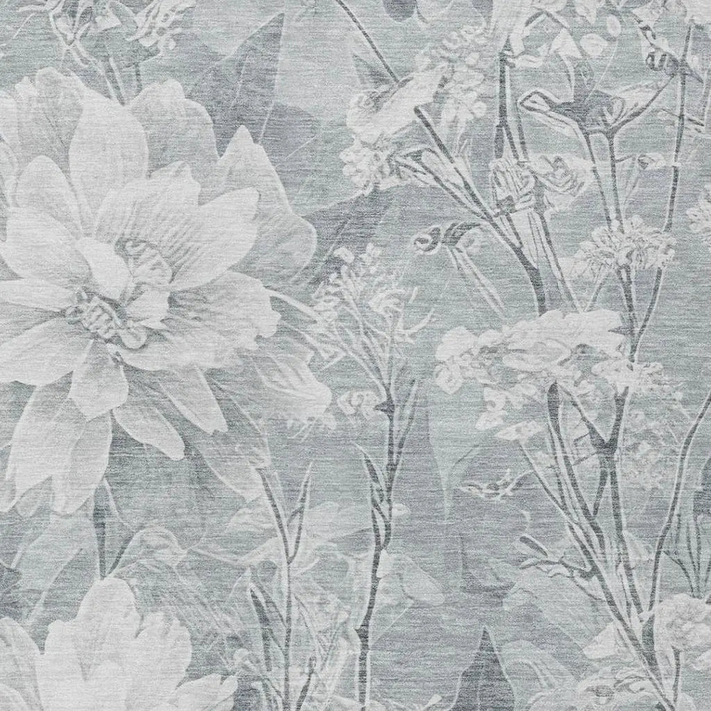 9' X 12' Silver And Gray Floral Washable Indoor Outdoor Area Rug Homeroots Outdoor