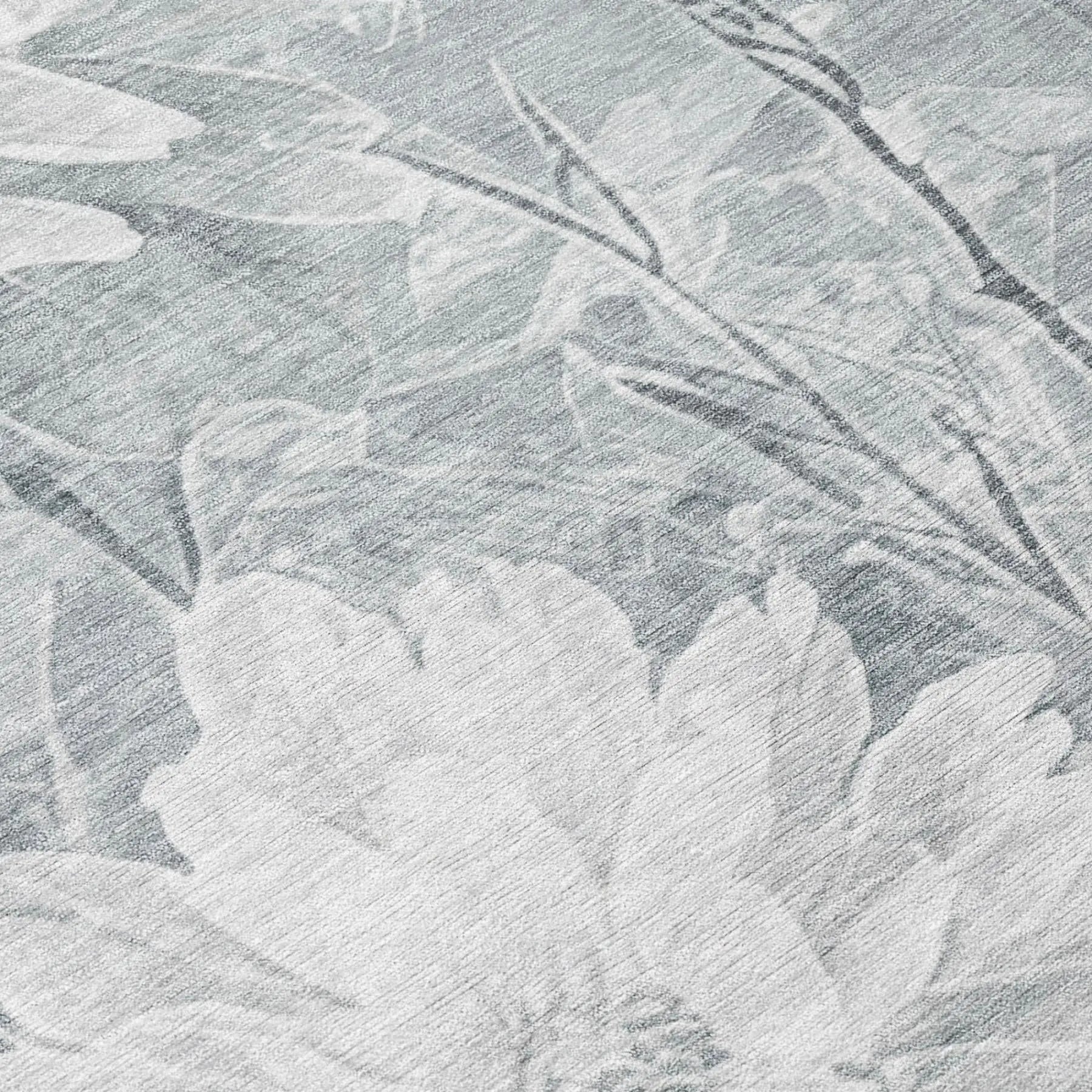9' X 12' Silver And Gray Floral Washable Indoor Outdoor Area Rug Homeroots Outdoor