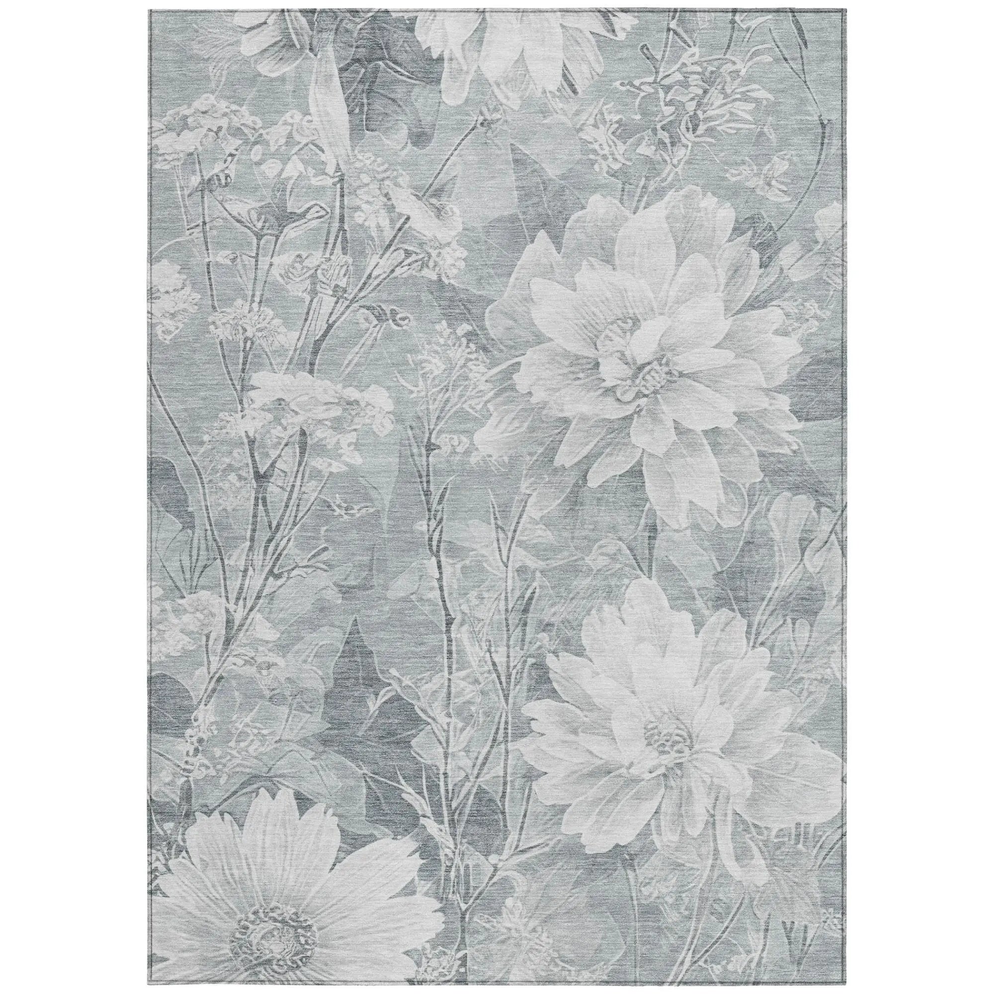 9' X 12' Silver And Gray Floral Washable Indoor Outdoor Area Rug Homeroots Outdoor
