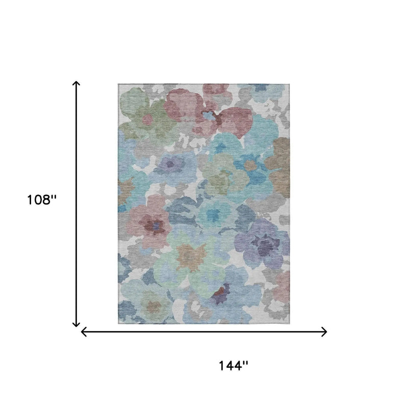 9' X 12' Silver And Gray Floral Washable Indoor Outdoor Area Rug Homeroots Outdoor