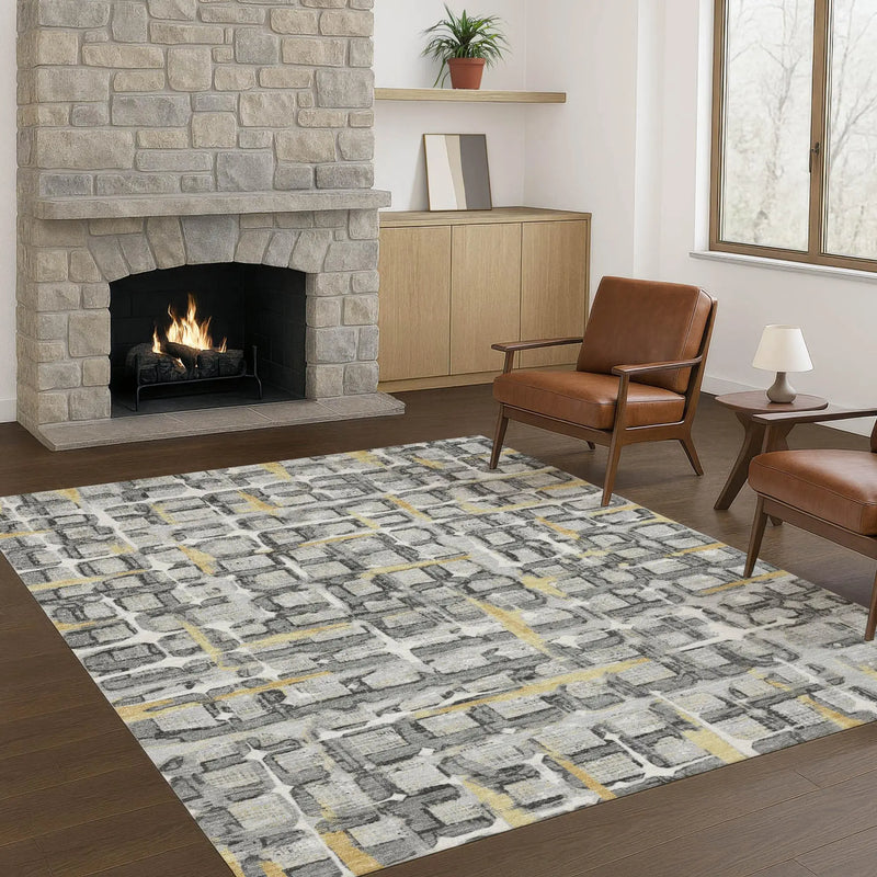 9' X 12' Silver And Gray Geometric Washable Indoor Outdoor Area Rug Homeroots Outdoor