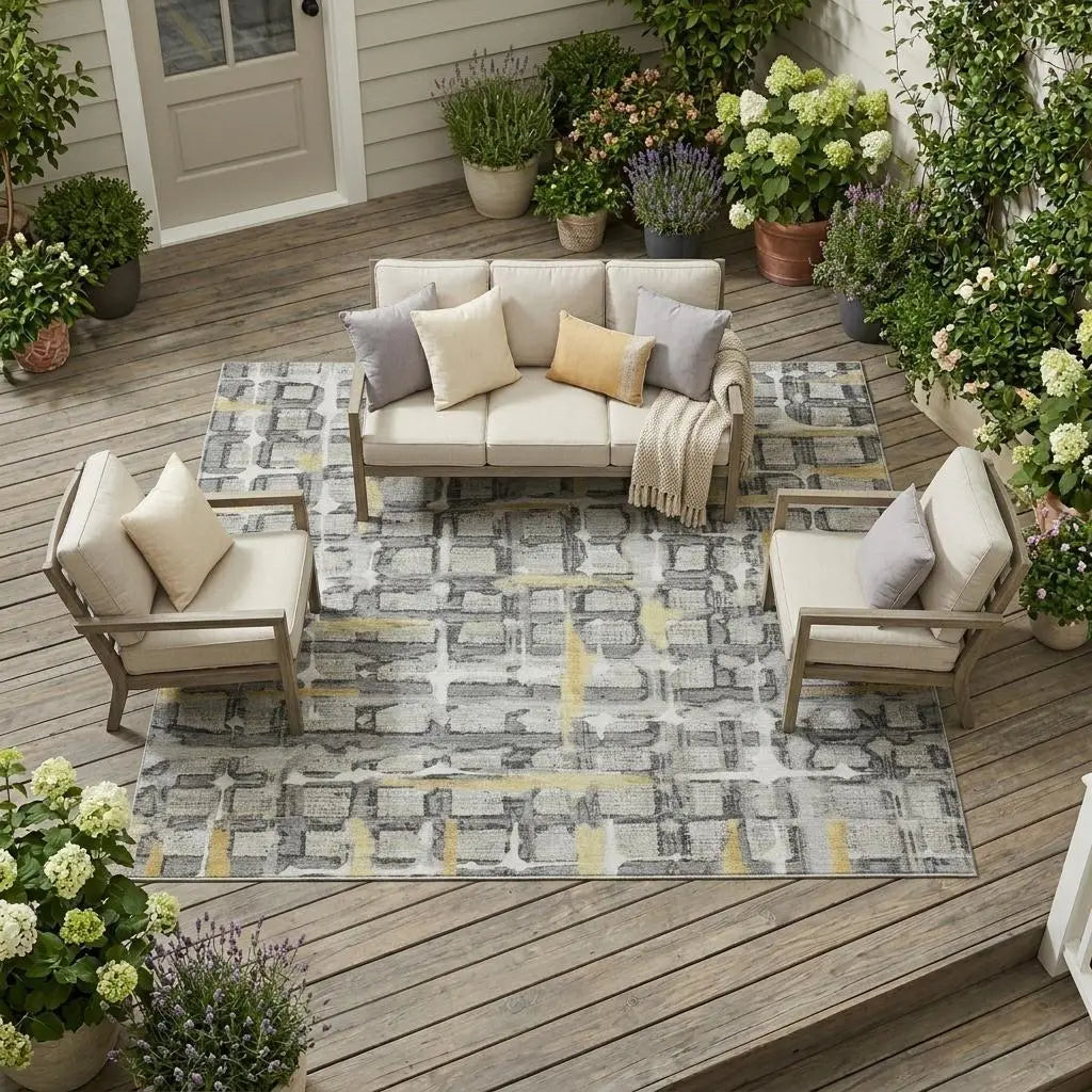 9' X 12' Silver And Gray Geometric Washable Indoor Outdoor Area Rug Homeroots Outdoor