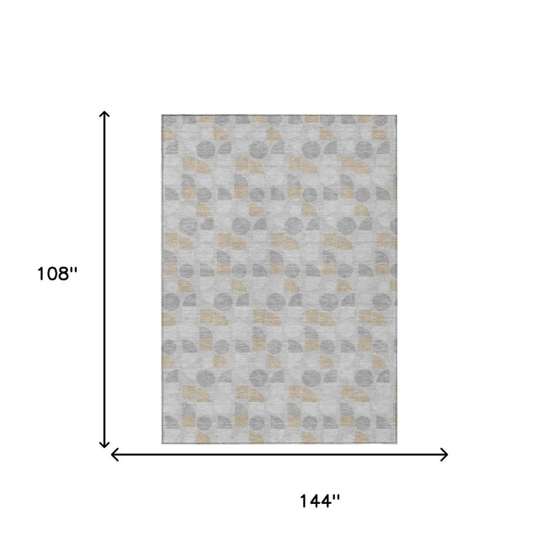 9' X 12' Silver And Gray Geometric Washable Indoor Outdoor Area Rug Homeroots Outdoor