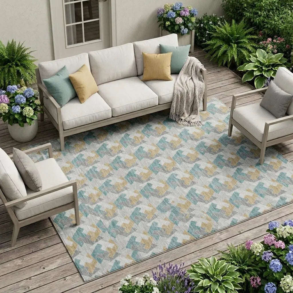 9' X 12' Silver And Gray Geometric Washable Indoor Outdoor Area Rug Homeroots Outdoor