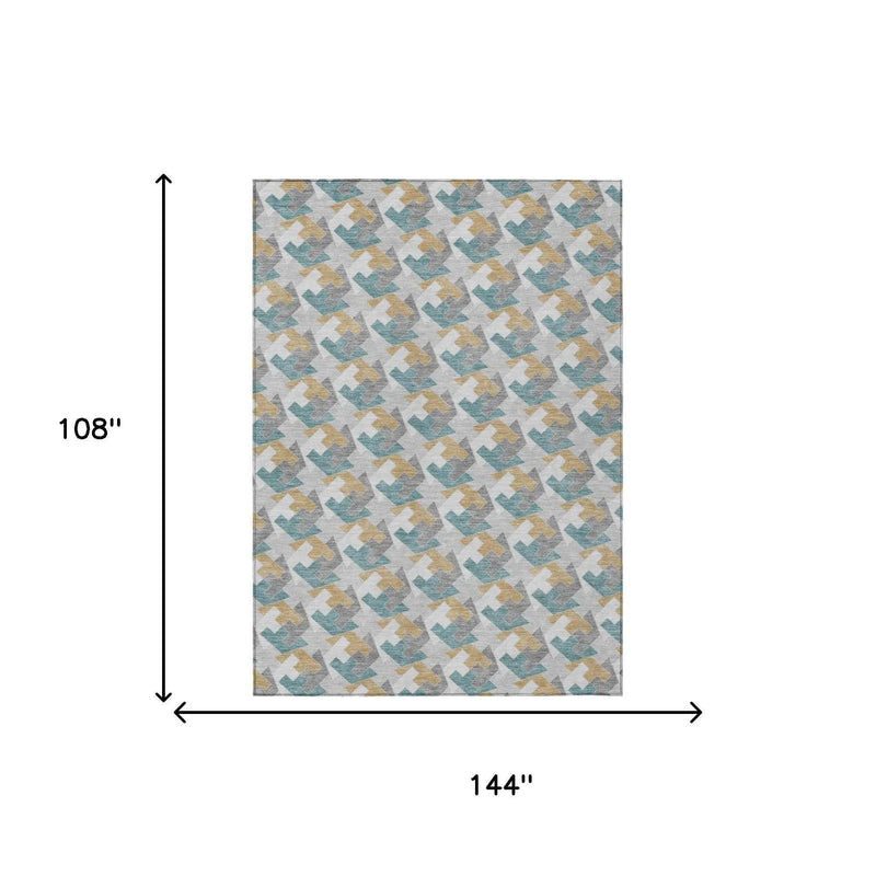 9' X 12' Silver And Gray Geometric Washable Indoor Outdoor Area Rug Homeroots Outdoor