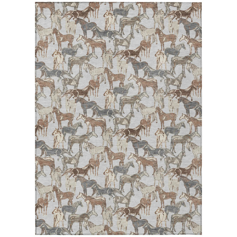 9' X 12' Silver And Gray Horse Washable Indoor Outdoor Area Rug Homeroots Outdoor