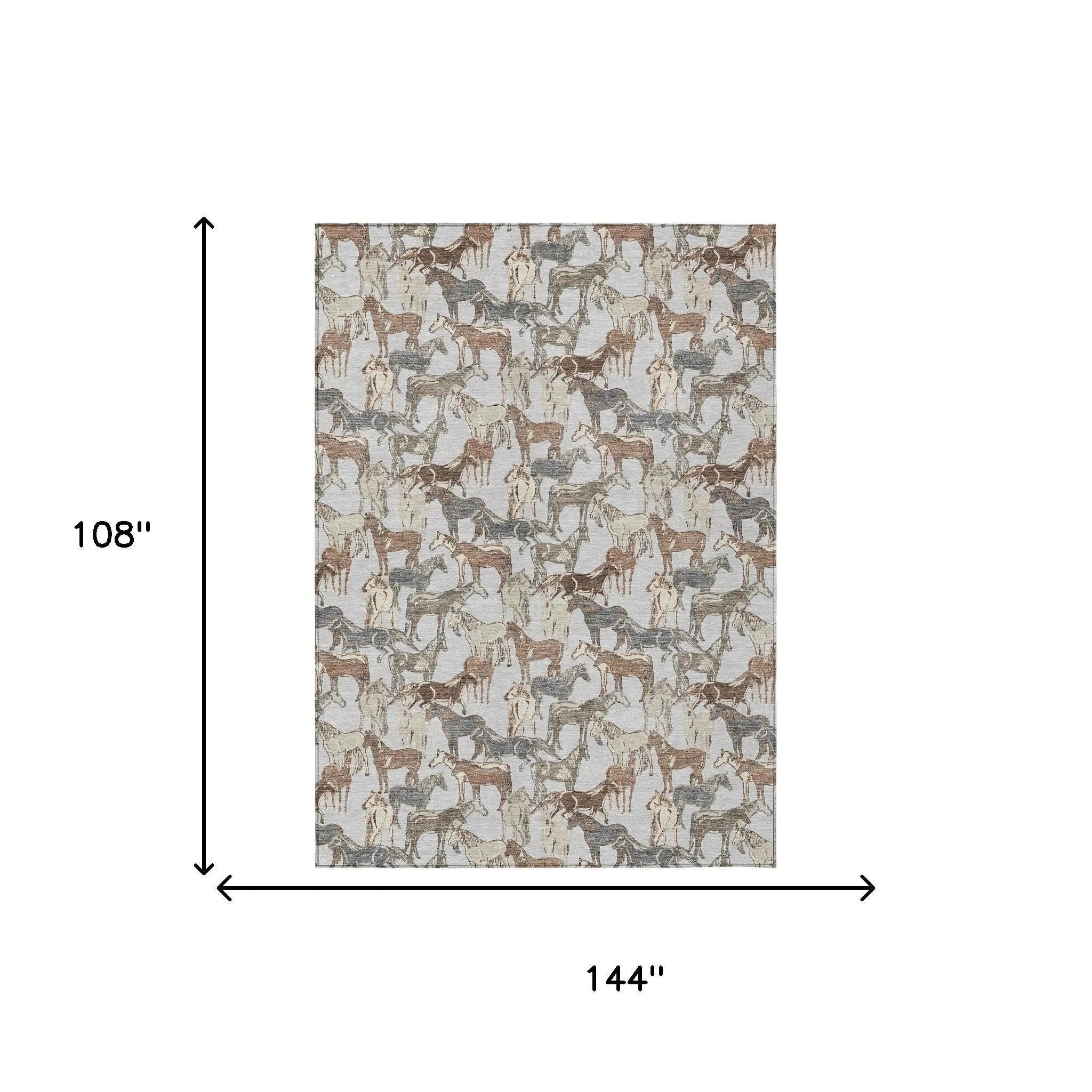 9' X 12' Silver And Gray Horse Washable Indoor Outdoor Area Rug Homeroots Outdoor