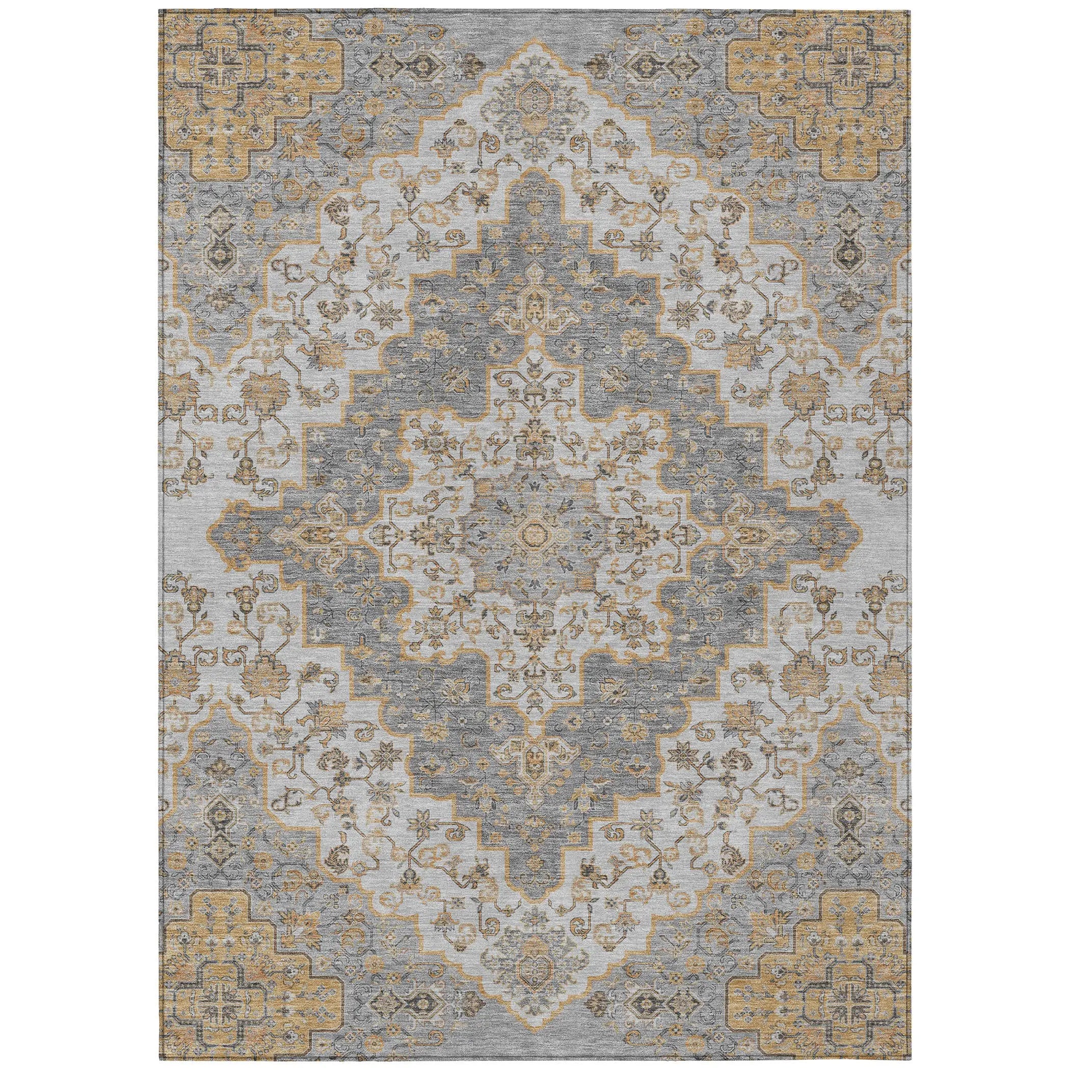 9' X 12' Silver And Gray Medallion Washable Indoor Outdoor Area Rug Homeroots Outdoor