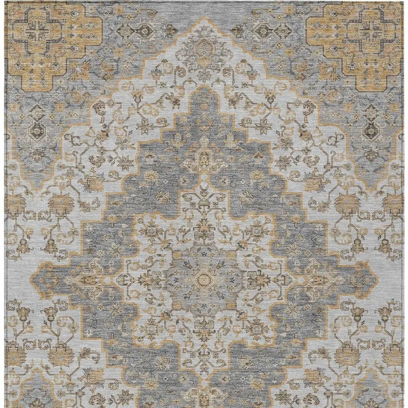 9' X 12' Silver And Gray Medallion Washable Indoor Outdoor Area Rug Homeroots Outdoor