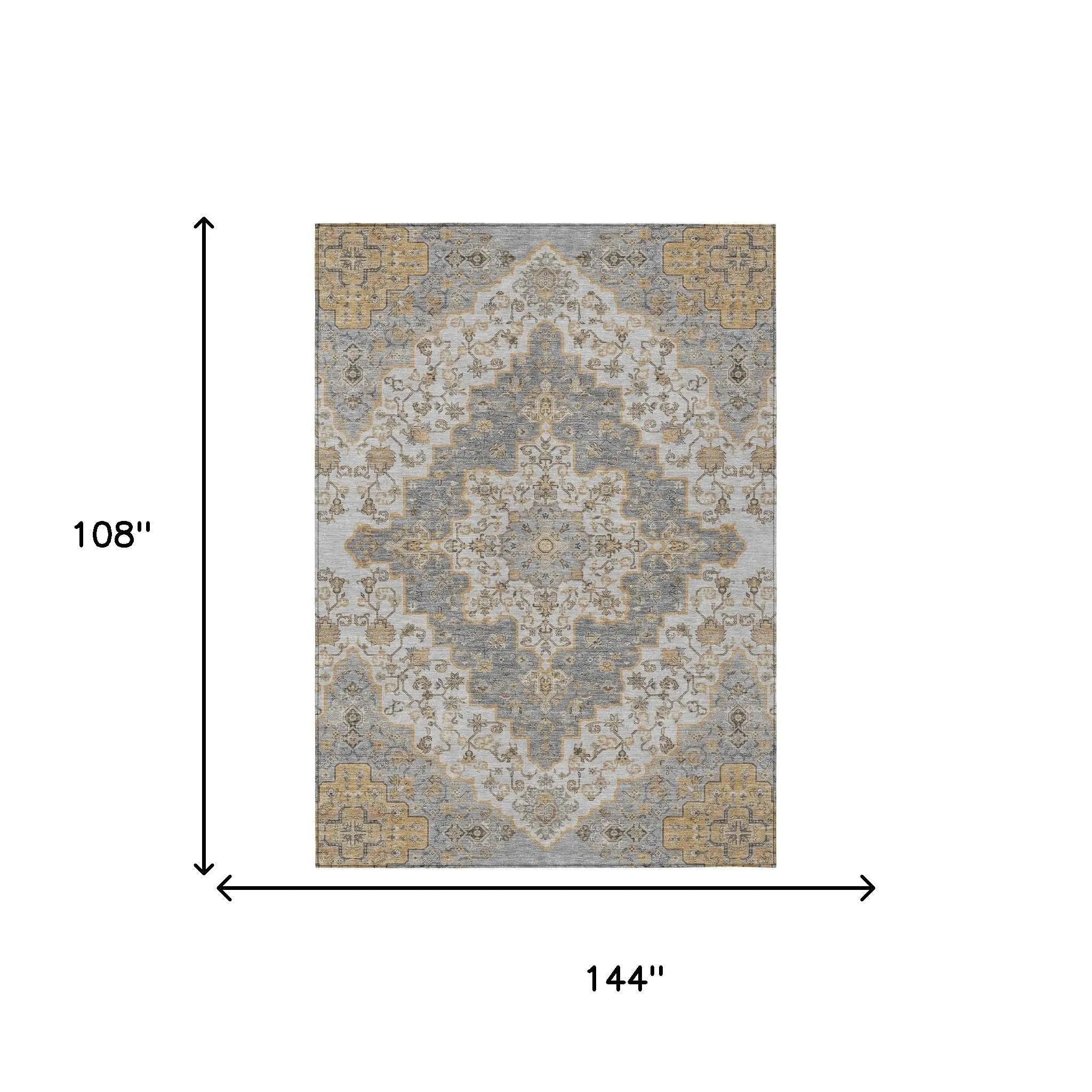 9' X 12' Silver And Gray Medallion Washable Indoor Outdoor Area Rug Homeroots Outdoor