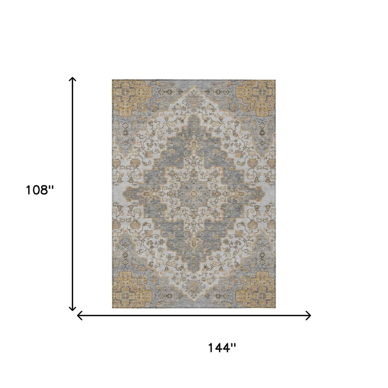 9' X 12' Silver And Gray Medallion Washable Indoor Outdoor Area Rug Homeroots Outdoor