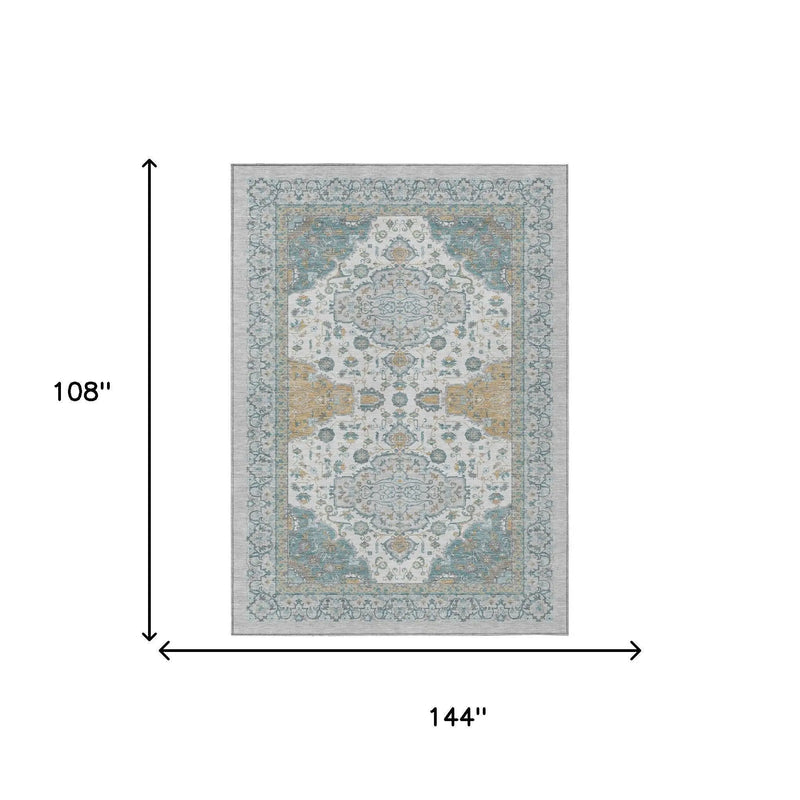 9' X 12' Silver And Gray Oriental Washable Indoor Outdoor Area Rug Homeroots Outdoor